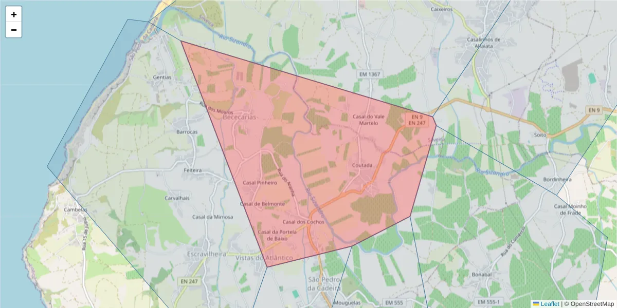 Mapa detalhado do código postal 2560-192 com limites, códigos postais vizinhos e agências dos correios