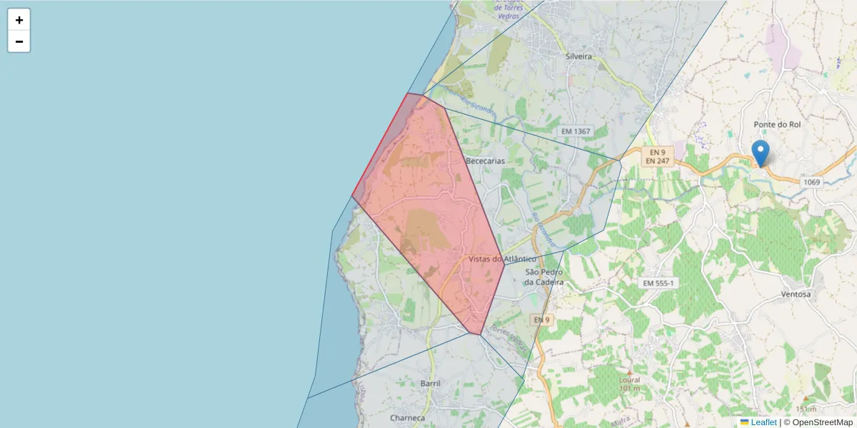 Mapa detalhado do código postal 2560-194 com limites, códigos postais vizinhos e agências dos correios