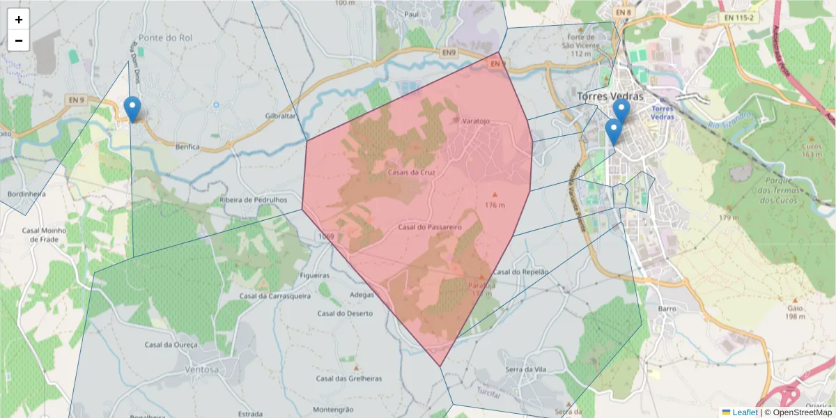 Mapa detalhado do código postal 2560-237 com limites, códigos postais vizinhos e agências dos correios