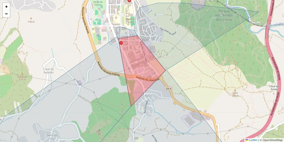 Mapa detalhado do código postal 2560-253 com limites, códigos postais vizinhos e agências dos correios
