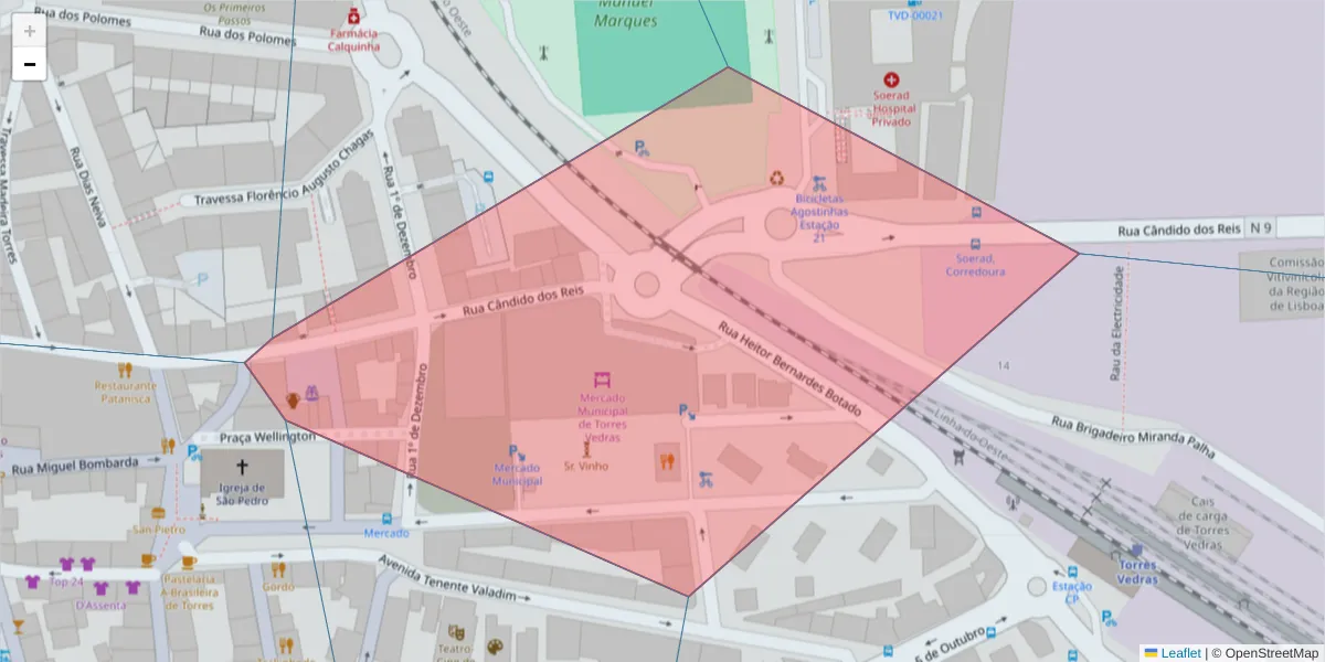 Mapa detalhado do código postal 2560-273 com limites, códigos postais vizinhos e agências dos correios