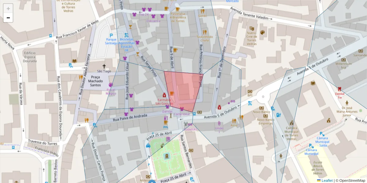 Mapa detalhado do código postal 2560-288 com limites, códigos postais vizinhos e agências dos correios