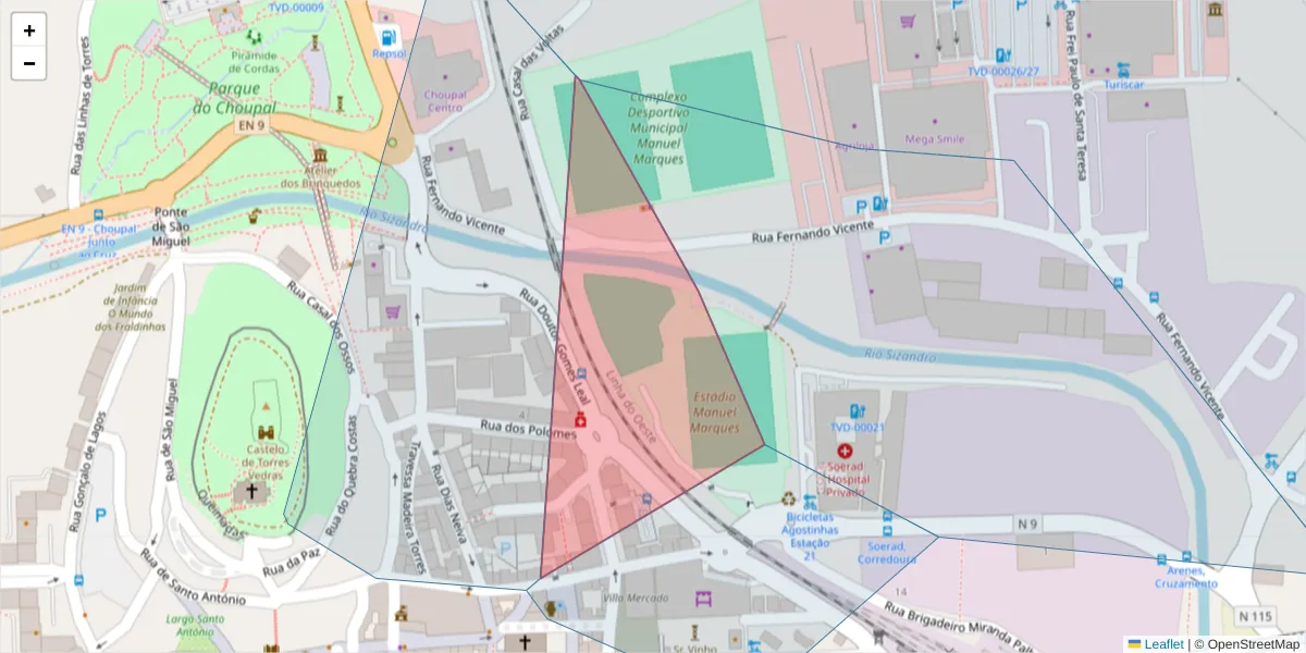 Mapa detalhado do código postal 2560-331 com limites, códigos postais vizinhos e agências dos correios