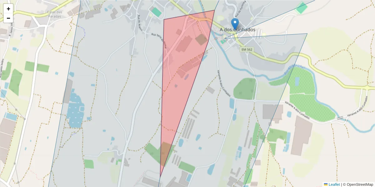 Mapa detalhado do código postal 2560-562 com limites, códigos postais vizinhos e agências dos correios