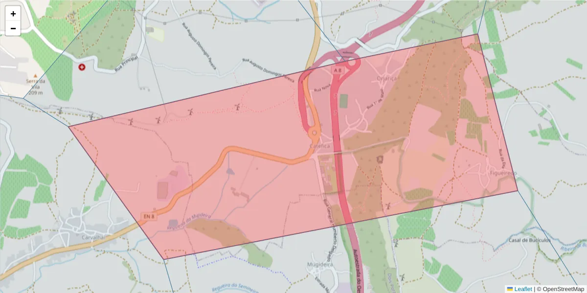 Mapa detalhado do código postal 2560-587 com limites, códigos postais vizinhos e agências dos correios