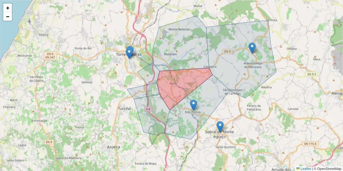 Mapa detalhado do código postal 2565-737 com limites, códigos postais vizinhos e agências dos correios