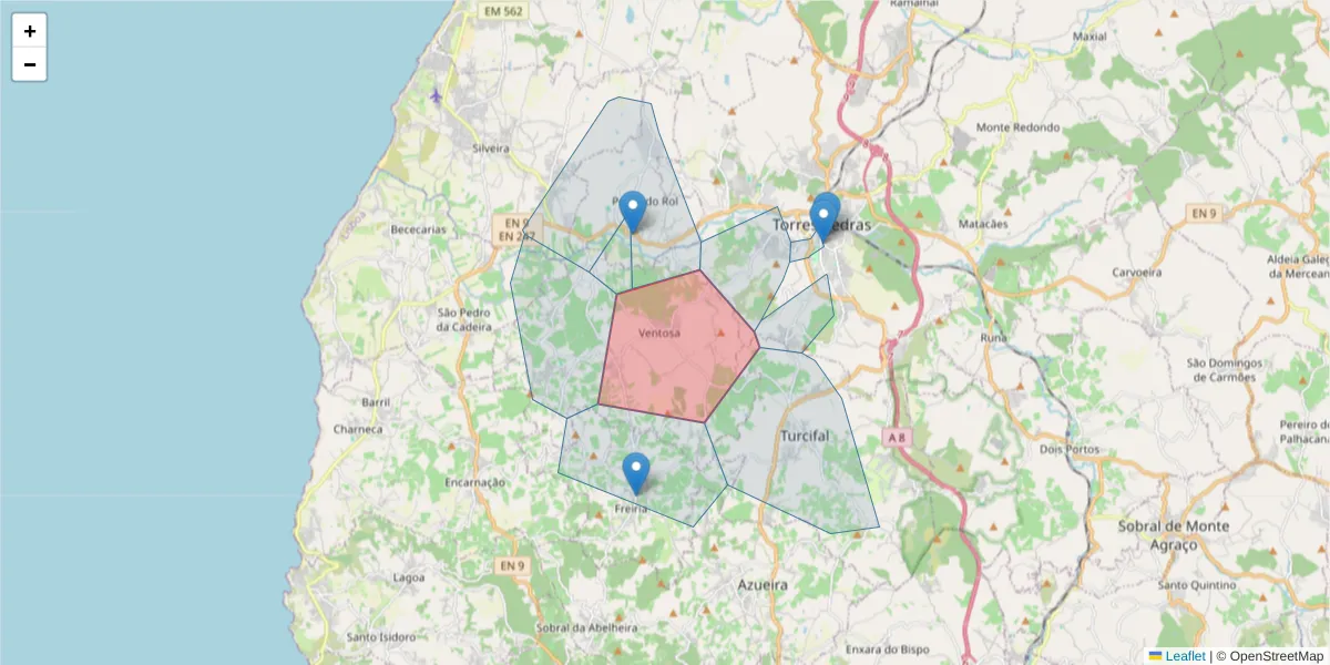 Mapa detalhado do código postal 2565-842 com limites, códigos postais vizinhos e agências dos correios