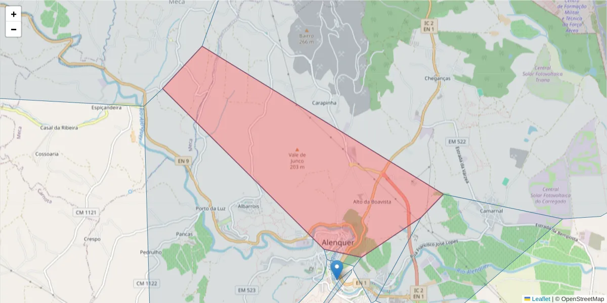 Mapa detalhado do código postal 2580-289 com limites, códigos postais vizinhos e agências dos correios