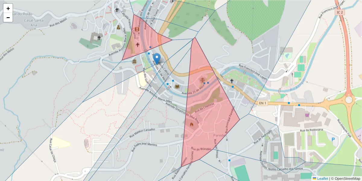 Mapa detalhado do código postal 2580-367 com limites, códigos postais vizinhos e agências dos correios