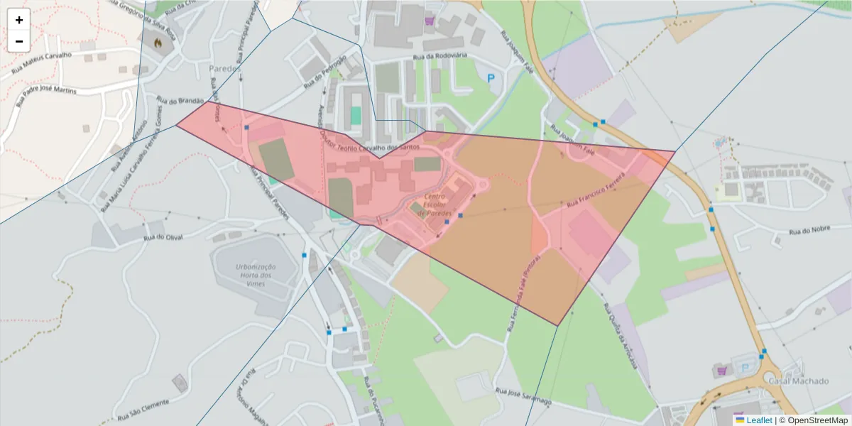 Mapa detalhado do código postal 2580-564 com limites, códigos postais vizinhos e agências dos correios