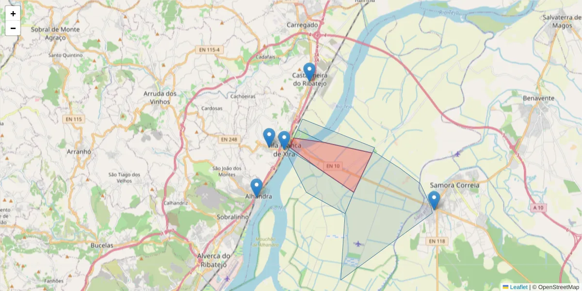 Mapa detalhado do código postal 2600-165 com limites, códigos postais vizinhos e agências dos correios