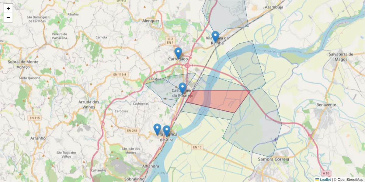 Mapa detalhado do código postal 2600-643 com limites, códigos postais vizinhos e agências dos correios