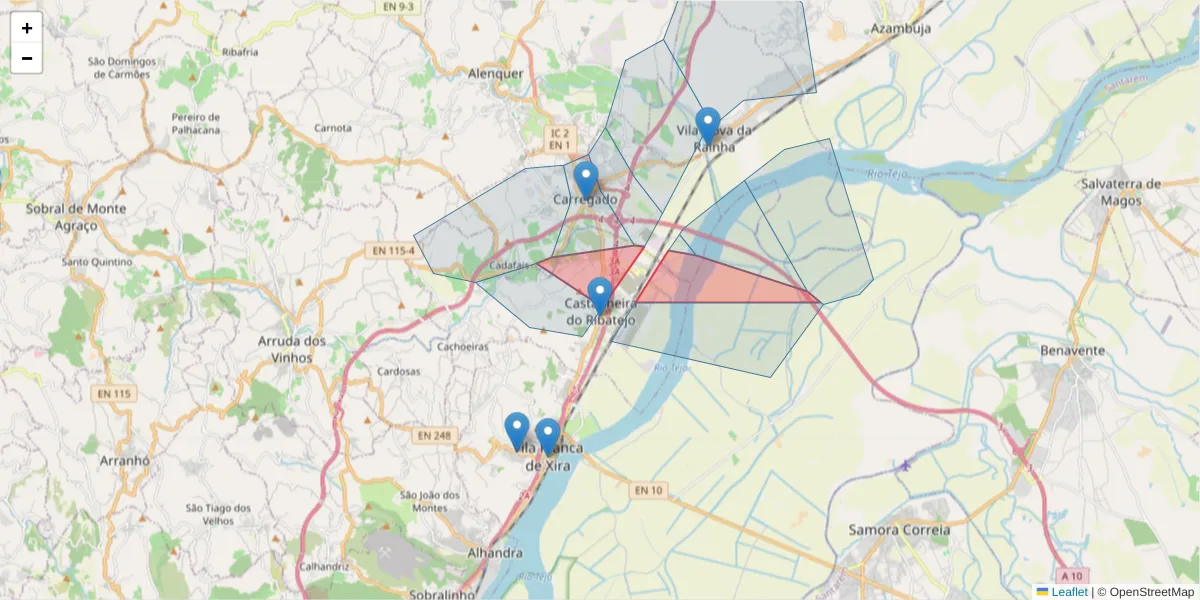 Mapa detalhado do código postal 2600-650 com limites, códigos postais vizinhos e agências dos correios
