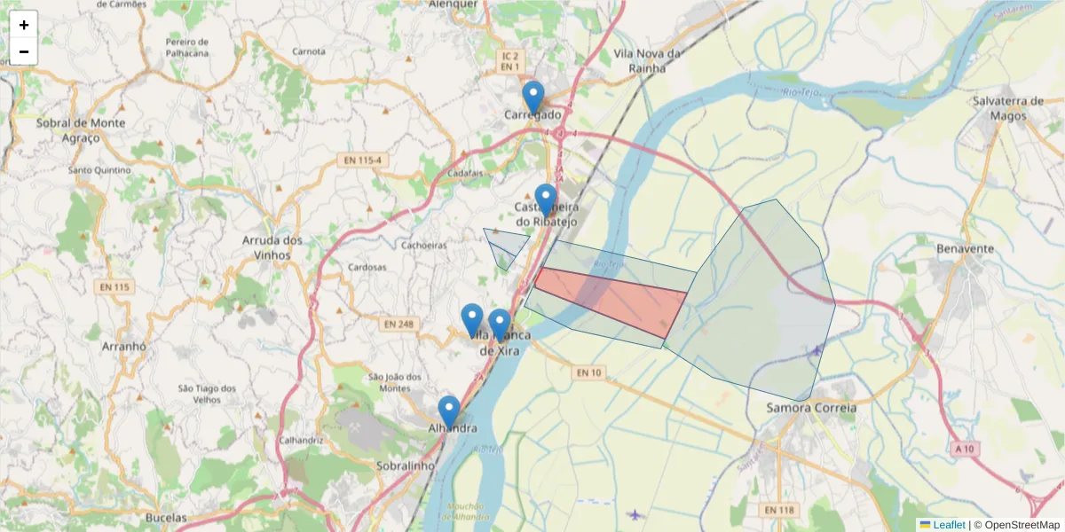 Mapa detalhado do código postal 2600-660 com limites, códigos postais vizinhos e agências dos correios