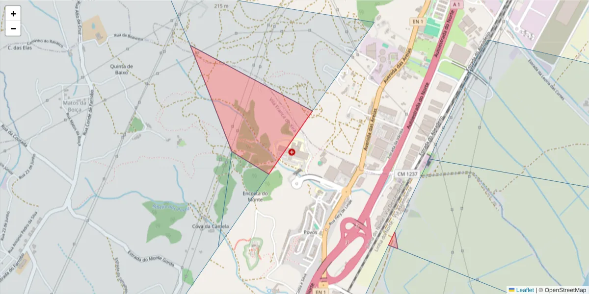 Mapa detalhado do código postal 2600-723 com limites, códigos postais vizinhos e agências dos correios