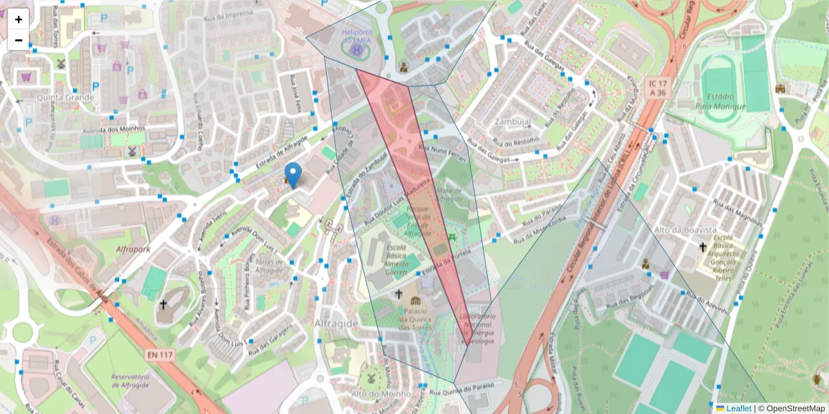 Mapa detalhado do código postal 2610-126 com limites, códigos postais vizinhos e agências dos correios