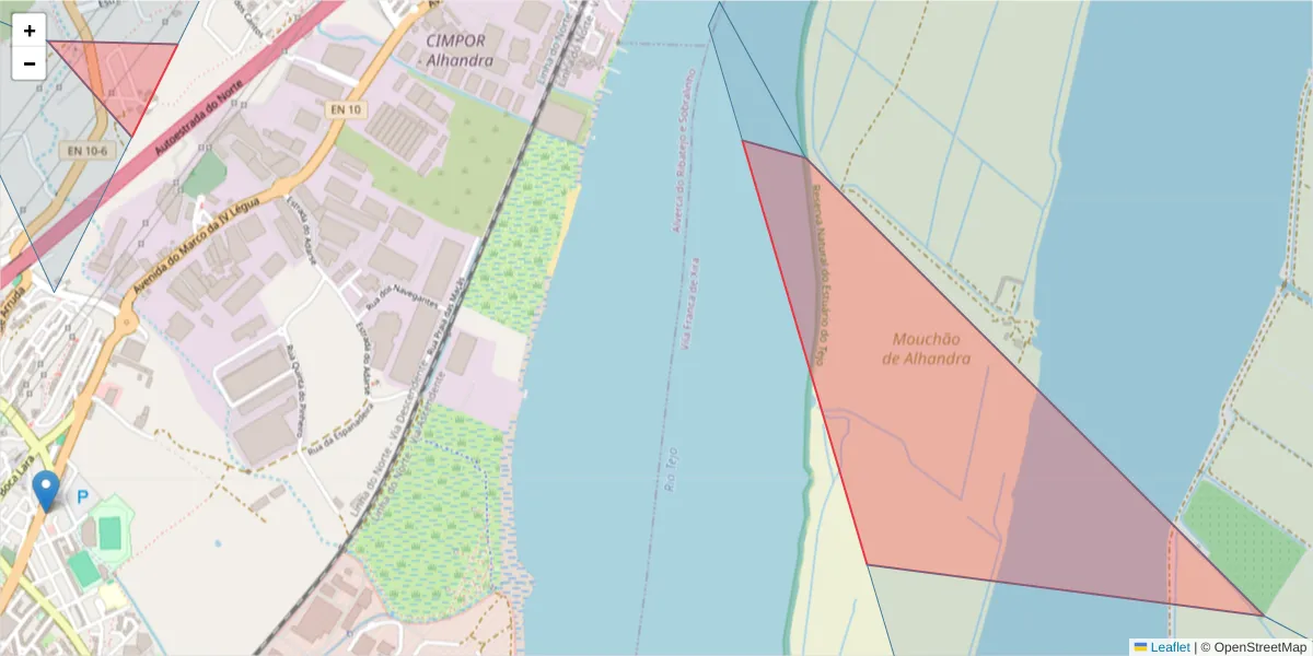 Mapa detalhado do código postal 2615-042 com limites, códigos postais vizinhos e agências dos correios