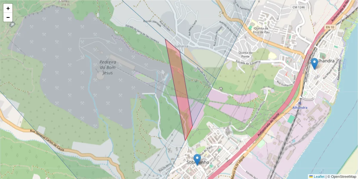 Mapa detalhado do código postal 2615-704 com limites, códigos postais vizinhos e agências dos correios