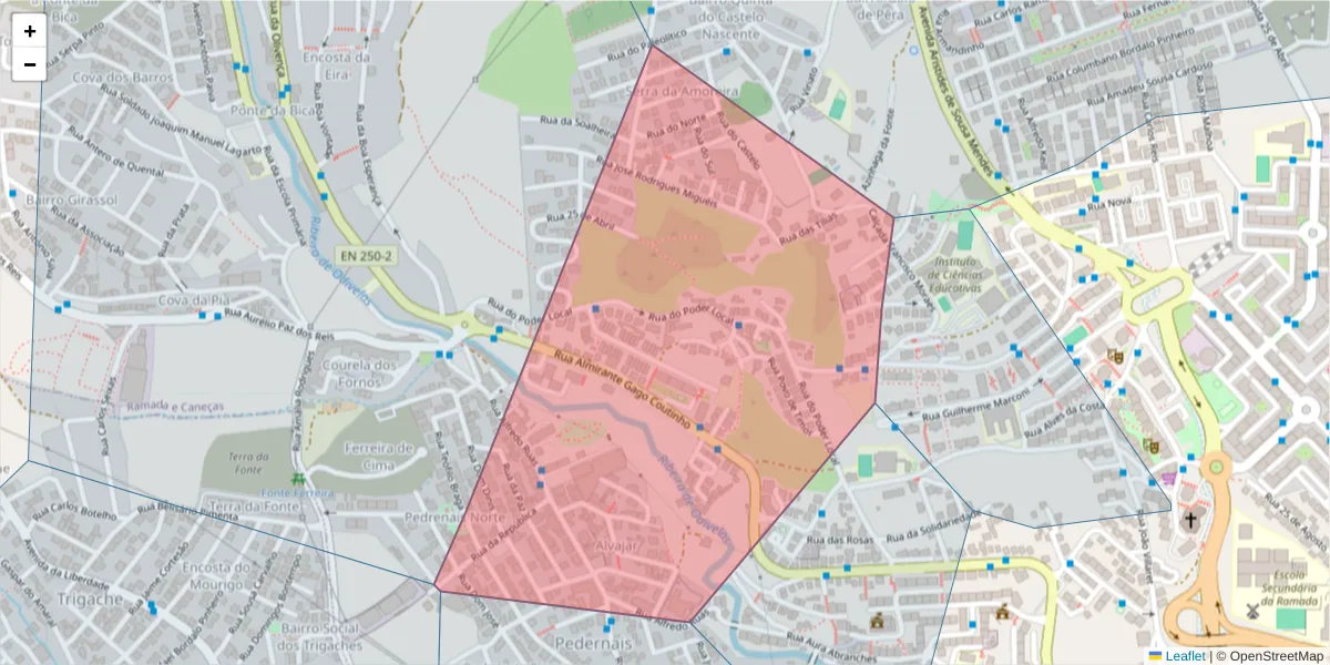 Mapa detalhado do código postal 2620-196 com limites, códigos postais vizinhos e agências dos correios
