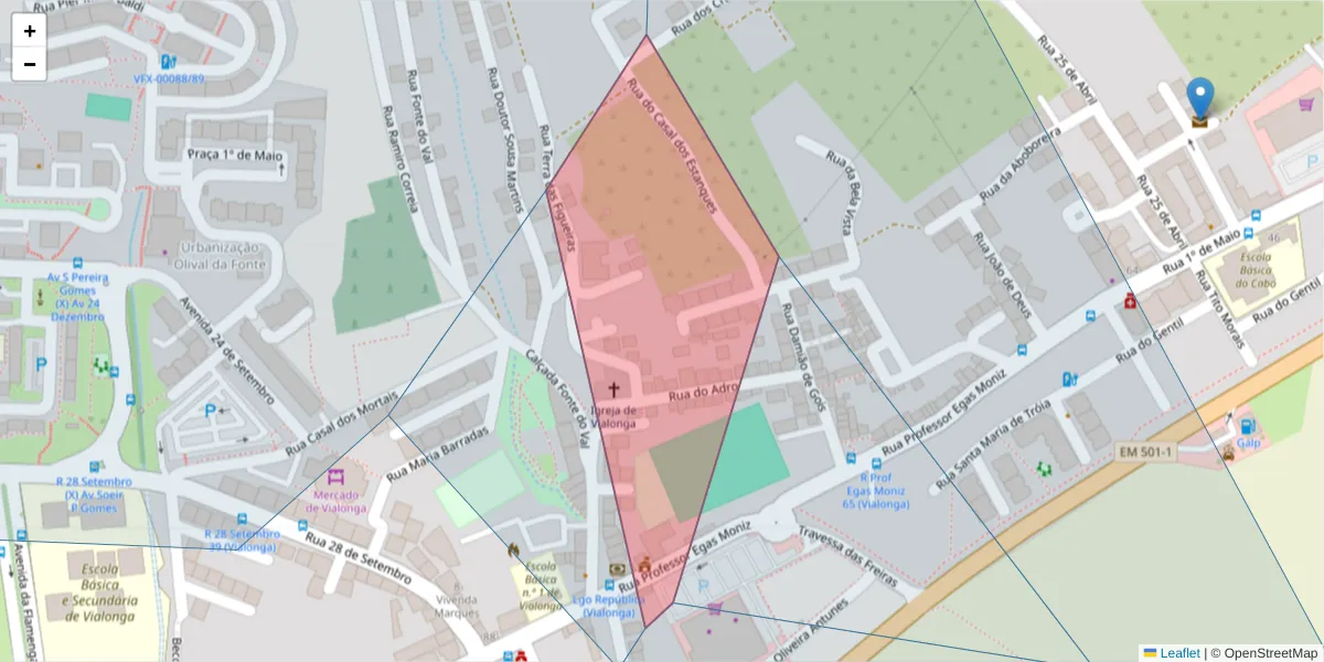 Mapa detalhado do código postal 2625-655 com limites, códigos postais vizinhos e agências dos correios