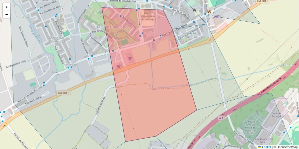Mapa detalhado do código postal 2625-657 com limites, códigos postais vizinhos e agências dos correios