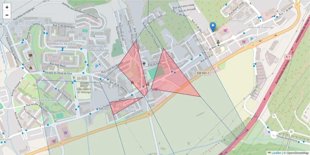 Mapa detalhado do código postal 2625-685 com limites, códigos postais vizinhos e agências dos correios