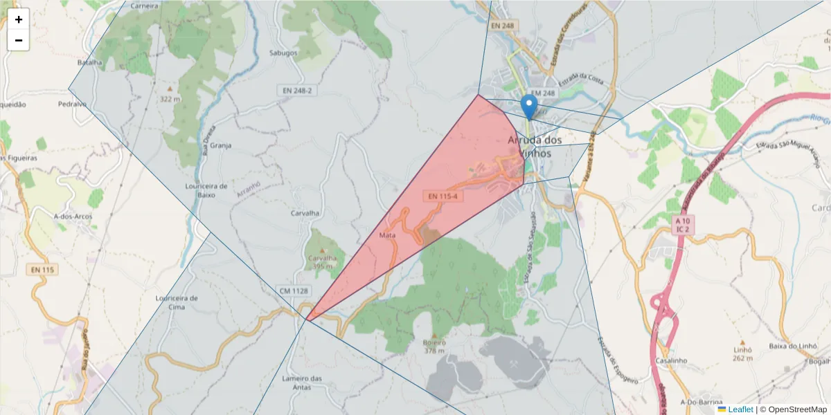 Mapa detalhado do código postal 2630-299 com limites, códigos postais vizinhos e agências dos correios
