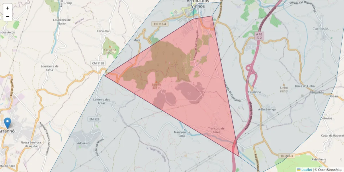Mapa detalhado do código postal 2630-309 com limites, códigos postais vizinhos e agências dos correios