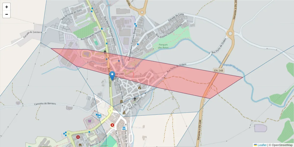 Mapa detalhado do código postal 2630-370 com limites, códigos postais vizinhos e agências dos correios