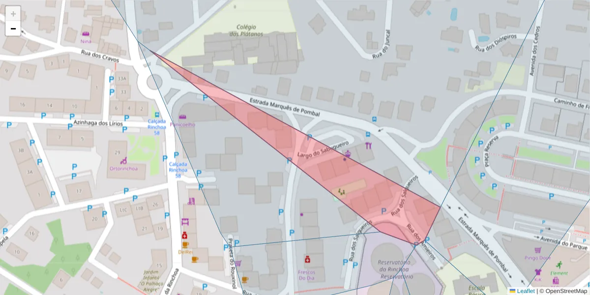 Mapa detalhado do código postal 2635-113 com limites, códigos postais vizinhos e agências dos correios