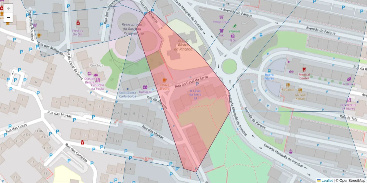 Mapa detalhado do código postal 2635-178 com limites, códigos postais vizinhos e agências dos correios