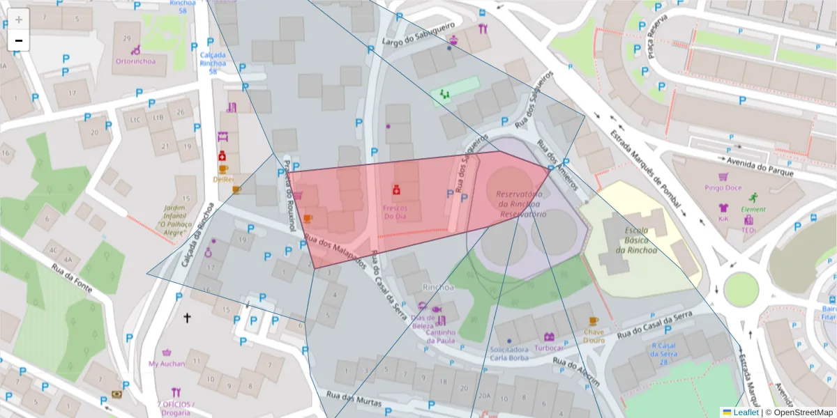 Mapa detalhado do código postal 2635-275 com limites, códigos postais vizinhos e agências dos correios