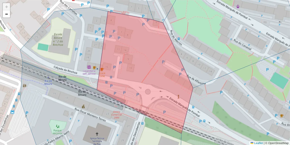 Mapa detalhado do código postal 2635-317 com limites, códigos postais vizinhos e agências dos correios