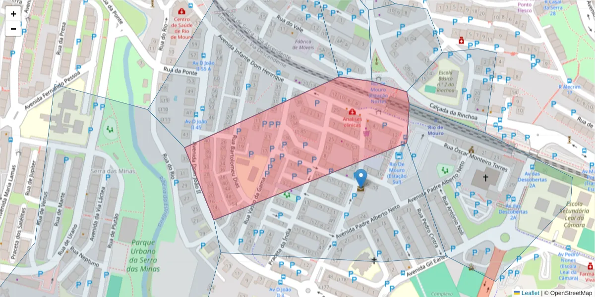 Mapa detalhado do código postal 2635-382 com limites, códigos postais vizinhos e agências dos correios