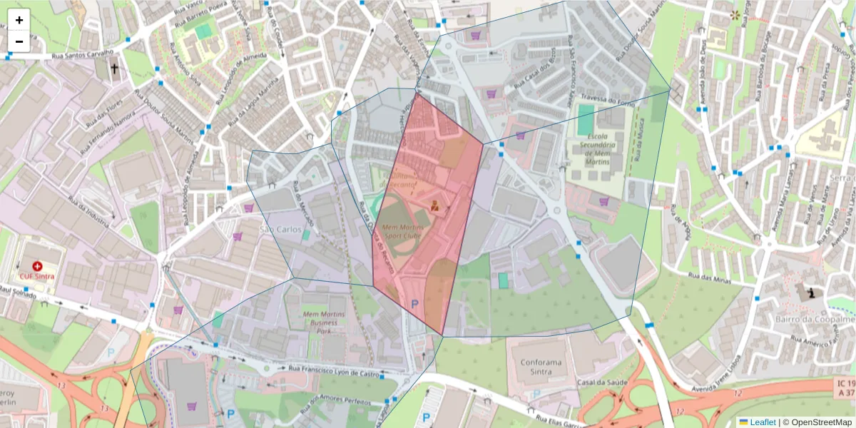 Mapa detalhado do código postal 2635-391 com limites, códigos postais vizinhos e agências dos correios