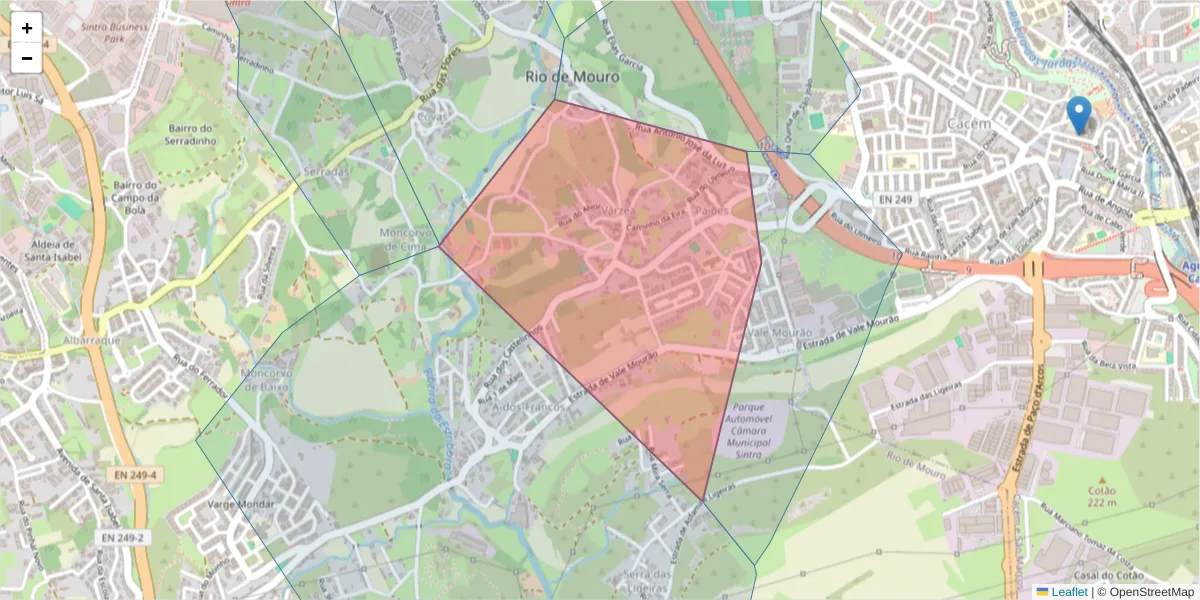 Mapa detalhado do código postal 2635-475 com limites, códigos postais vizinhos e agências dos correios