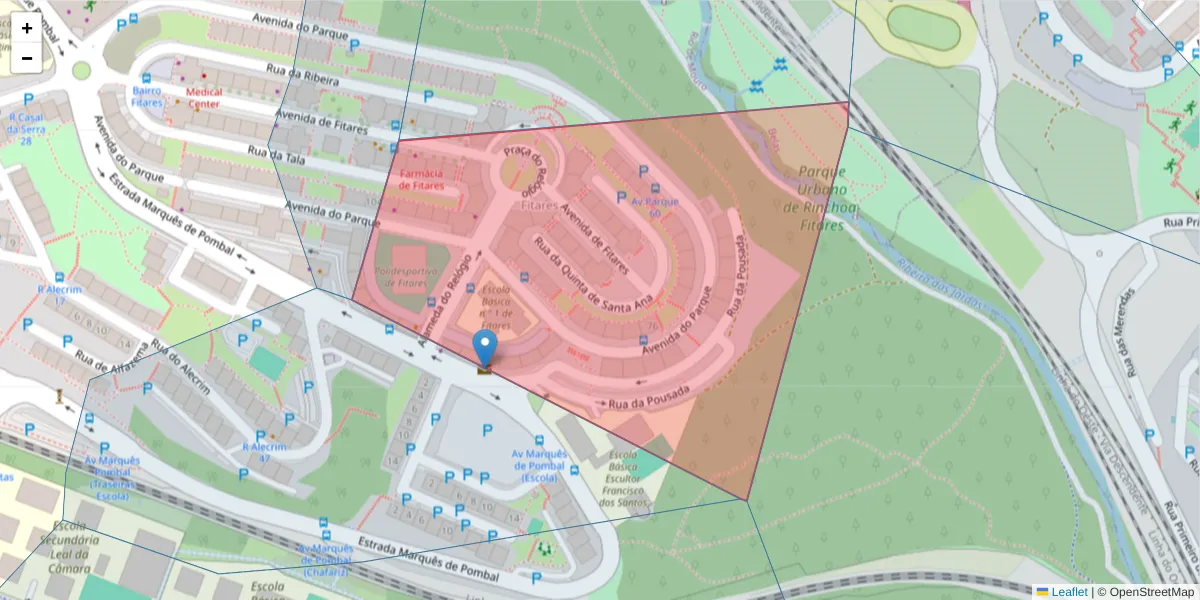 Mapa detalhado do código postal 2635-610 com limites, códigos postais vizinhos e agências dos correios