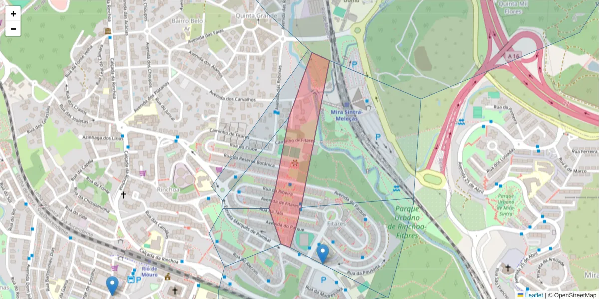 Mapa detalhado do código postal 2635-619 com limites, códigos postais vizinhos e agências dos correios