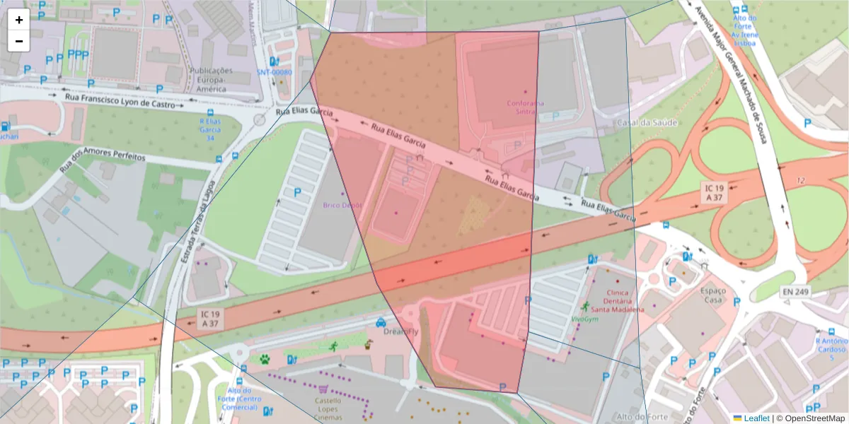 Mapa detalhado do código postal 2636-901 com limites, códigos postais vizinhos e agências dos correios