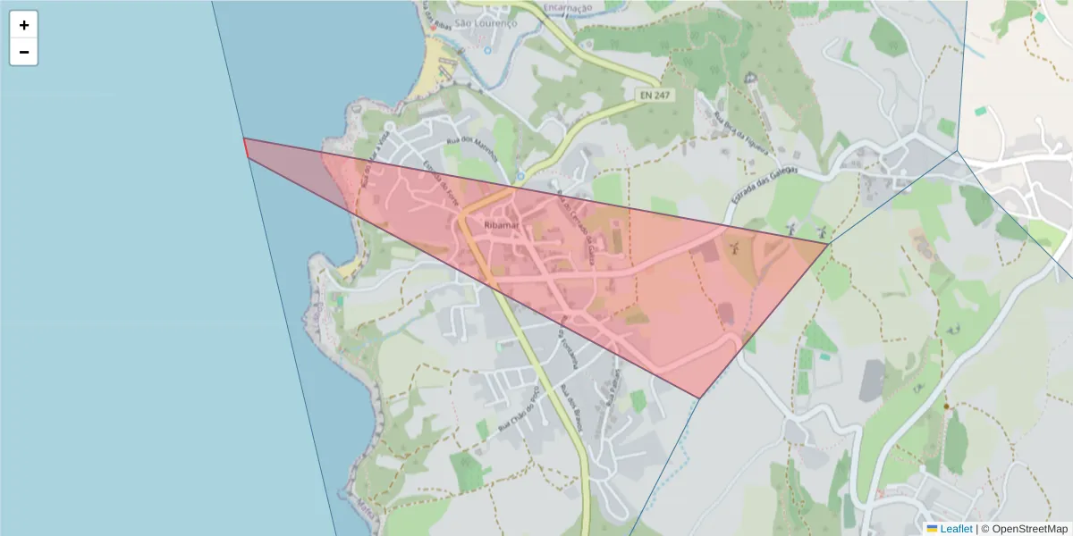 Mapa detalhado do código postal 2640-002 com limites, códigos postais vizinhos e agências dos correios