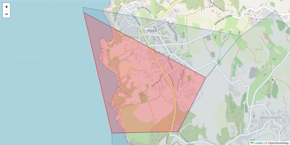 Mapa detalhado do código postal 2640-027 com limites, códigos postais vizinhos e agências dos correios