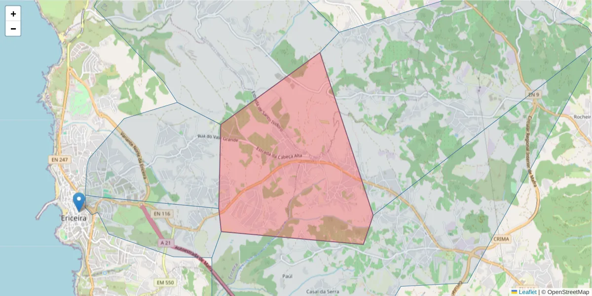 Mapa detalhado do código postal 2640-419 com limites, códigos postais vizinhos e agências dos correios