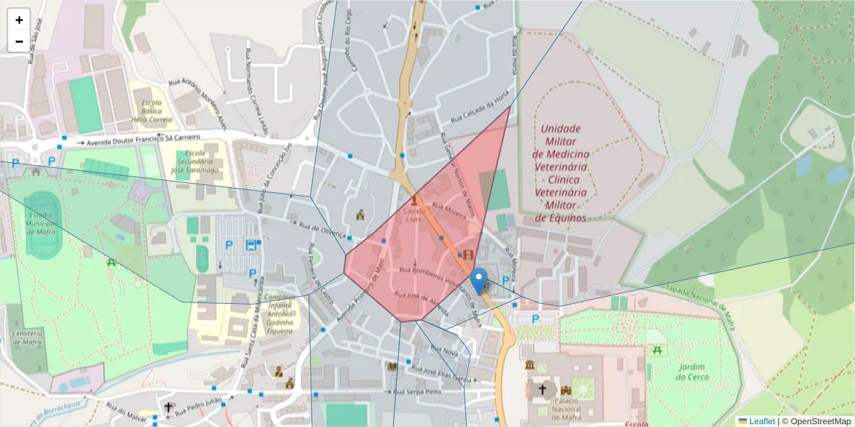 Mapa detalhado do código postal 2640-476 com limites, códigos postais vizinhos e agências dos correios
