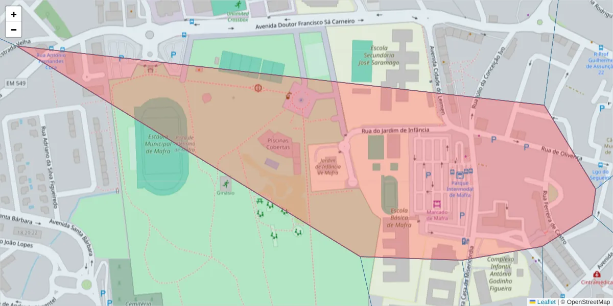 Mapa detalhado do código postal 2640-500 com limites, códigos postais vizinhos e agências dos correios