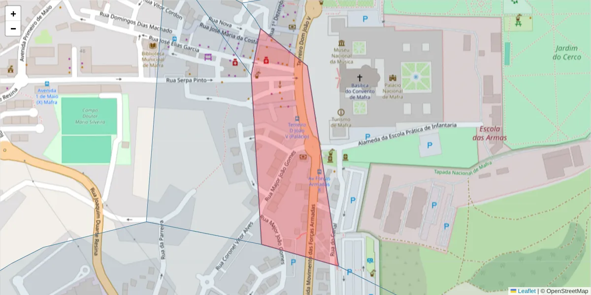 Mapa detalhado do código postal 2640-525 com limites, códigos postais vizinhos e agências dos correios