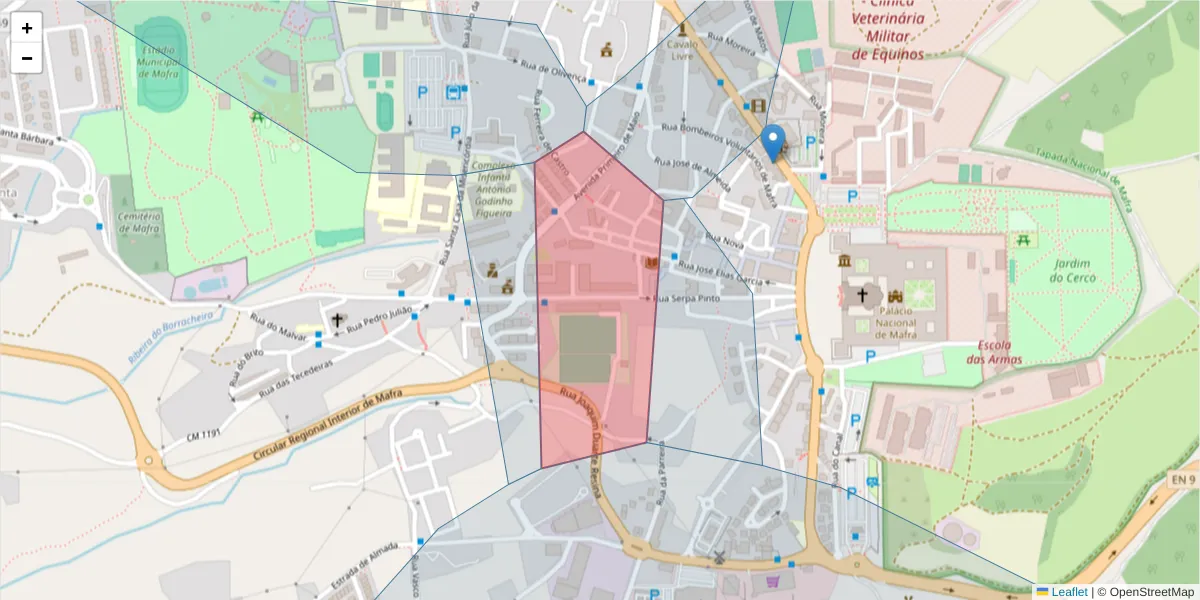 Mapa detalhado do código postal 2640-534 com limites, códigos postais vizinhos e agências dos correios