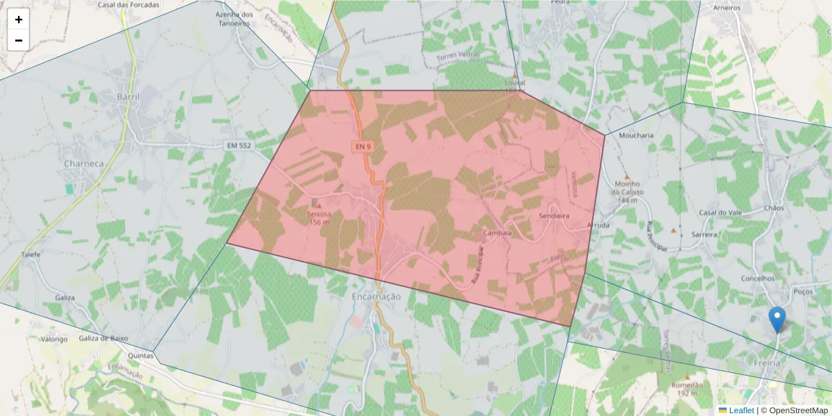 Mapa detalhado do código postal 2640 com limites, códigos postais vizinhos e agências dos correios