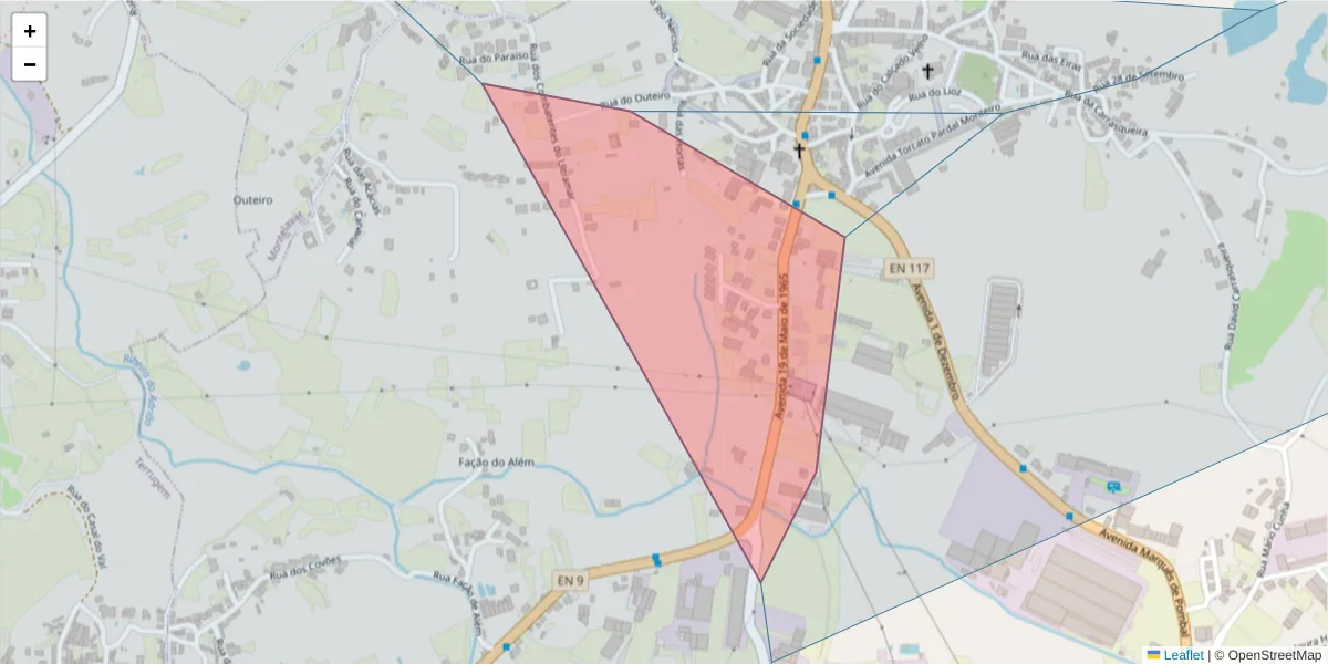 Mapa detalhado do código postal 2645-011 com limites, códigos postais vizinhos e agências dos correios