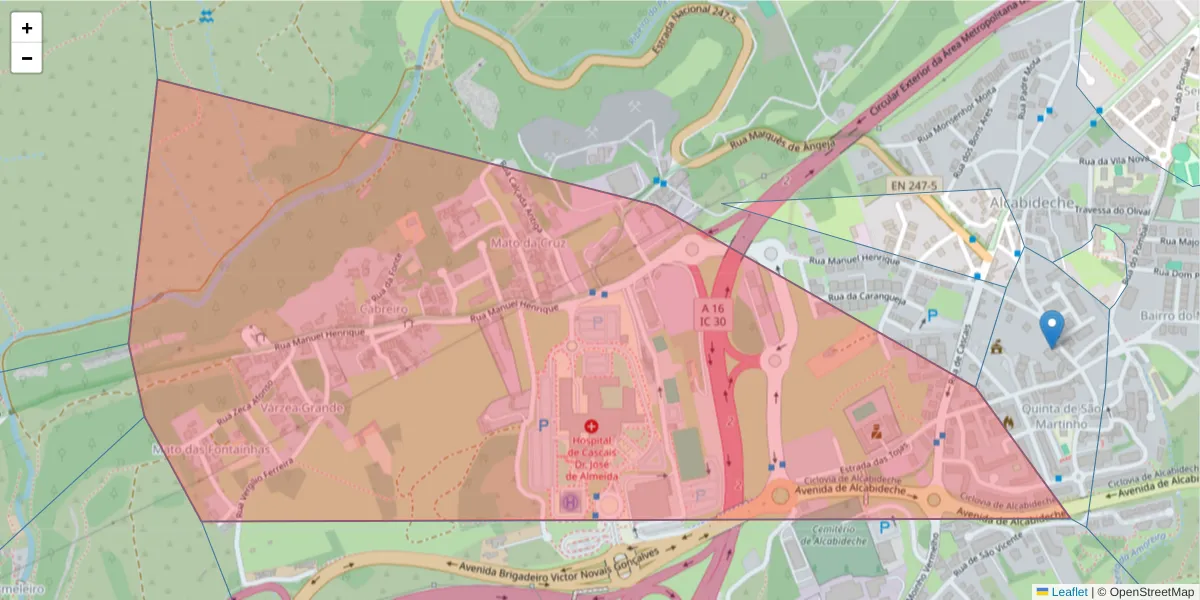 Mapa detalhado do código postal 2645-091 com limites, códigos postais vizinhos e agências dos correios