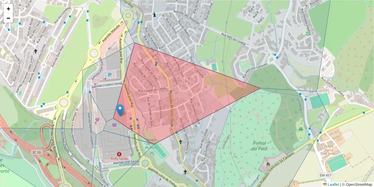 Mapa detalhado do código postal 2650-997 com limites, códigos postais vizinhos e agências dos correios